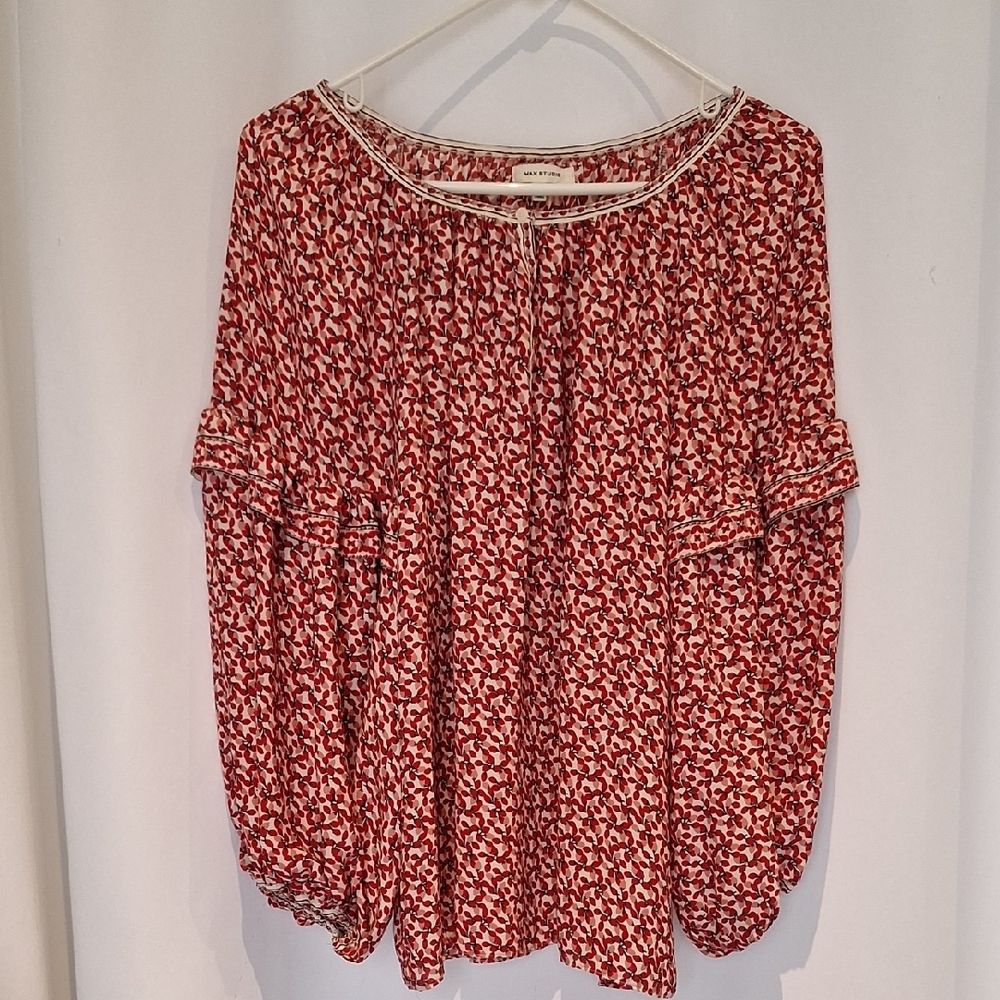 Max Studio Women's Red And Pink Patterned Top